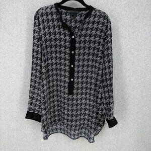 Marc Jacobs Womens Silk Popover Tunic Blouse Size L Black White Pattern Office